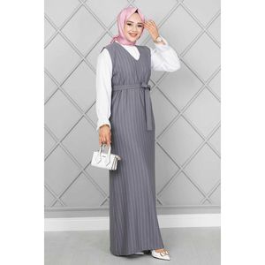 Cuello Rayas Hijab Chaleco Conjunto Gris - Product Image 1