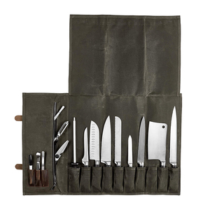 Sac de rangement pour couteaux de luxe en cuir et toile, organisateur de cuisine haut de gamme, durable, protection contre les odeurs, LCK-0037 - Product Image 1