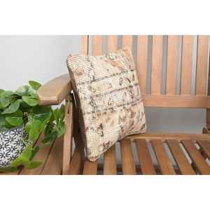 Beige Wool Kantha Patchwork <b>Pillow</b> 12x12 Inch Luxury Vintage Embroidered Fluffy Rustic <b>Throw</b> <b>Pillow</b> for Floor Use - Product Image 2