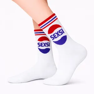 Chaussettes blanches unisexes avec impression de texte sexy, logo personnalisable, broderie, propriétés antibactériennes pour la saison d'automne - Product Image 2