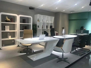 Luxury Modern White Executive <b>Office</b> Desk L Shaped Wooden CEO Manager <b>Table</b> High End Paint Finish Modular Workstation Furniture - Product Image 3