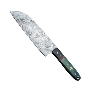 Ensemble de couteaux de chef professionnels de style japonais faits à la main en acier damas gaine en cuir de bois Pakka personnalisée pour la coupe de légumes - Product Image 1