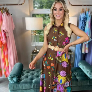 Robe Maxi mi-longue 100% coton pour femmes de créateur manches longues longueur cheville longue ceinture brodée style ukrainien tissu de qualité - Product Image 1