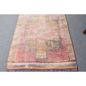 Tapis turc vintage de grande surface de 3.1x11,1 pieds, fait à la main, en laine beige rose, avec support rectangulaire abstrait pour décoration de couloir et de chambre - Product Image 4