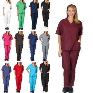 Ensemble de blouses d'hôpital en coton mélangé unisexe hauts et pantalons à manches courtes uniforme d'infirmière médicale pour médecins tissu tricoté - Product Image 1