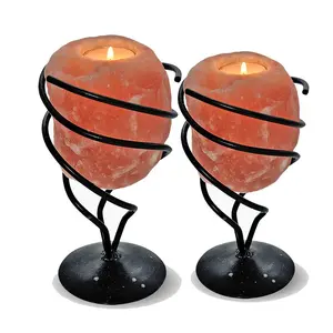 Soporte de hierro Feng Shui, candelabro en forma de cono de sal rosa, vela cónica con soporte con urdimbre retráctil-Sian Enterprises - Product Image 1