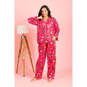 Conjunto de Pijama Corto Rosa Intenso para Navidad, Tejido Elástico de Spandex, Cintura Elástica, Transpirable, Estampado Térmico de Dibujos Animados, Talla XS para Invierno y Verano - Product Image 2