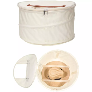 Foldable Large Hat Travel Case Stackable Round Pop-up Container Hat Storage Organizer with Leather Carrying Handle