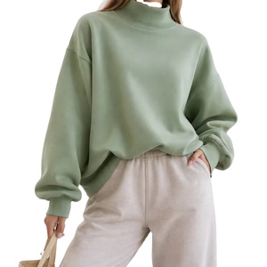 Sudadera Holgada de Invierno para Mujer, Cuello Alto Simulado, Poliéster/Algodón, Estilo Vintage, Hombros Caídos, Manga Larga - Product Image 1