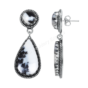 Boucles d'oreilles en turquoise de buffle, faites à la main, en laiton plaqué argent, vente en gros, boucles d'oreilles en pierres précieuses, Jaipur Inde, faible MOQ 2 pièces - Product Image 1