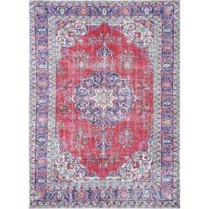 Alfombra de Lana Anudada a Mano Estilo Vintage, Medallón Rojo Naranja Clásico para Sala de Estar, Pasillo, Diseño Rectangular Abstracto para Adolescentes - Product Image 1