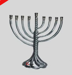 silver finished metal stainless steel 9 branch candelabra menorah with star design for <b>home</b> <b>temple</b> - Product Image 2