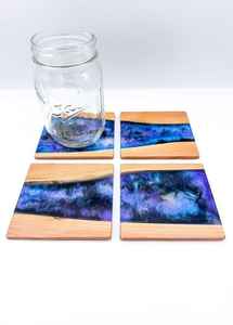 Unique Light Wood Teal Epoxy Resin Square Beveled Edge Coaster Set Drink Mat <b>For</b> Home Bar <b>Kitchen</b> Table Protector <b>Decor</b> <b>Item</b> Pad - Product Image 6