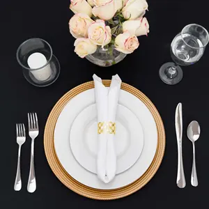 Plaque de chargeur ronde en plastique doré de 13 pouces pour événements Location de mariage Plaques de fond en verre doré Plaque de chargeur - Product Image 3