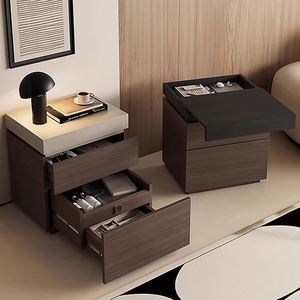 Modern Brown Wood Nightstand Flip Top Vanity Mirror Four Drawers Offering Compact <strong>Bedside</strong> Makeup Bedroom Storage Organizer - Product Image 2