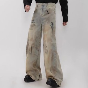 Pantalones vaqueros holgados bordados con logotipo personalizado, pantalones vaqueros pesados lavados a la moda para hombre, pantalones vaqueros rectos de alta calidad para hombre - Product Image 1