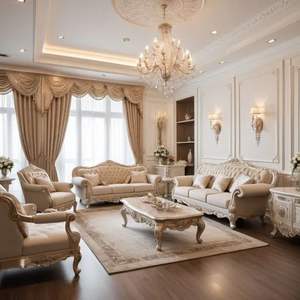 Ensemble canapé et table de salon en bois d'acajou de haute qualité avec coussins dorés, adapté à une utilisation en intérieur. - Product Image 4