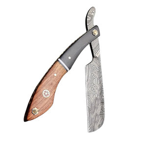 Maquinilla de afeitar profesional Damasco de borde recto para salón de afeitado para hombres-Mango de madera de calidad con función de seguridad para uso corporal - Product Image 5
