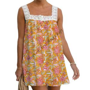 Túnica Kurti de Algodón Estampada a Mano / Ropa Étnica / Ropa de India y Pakistán, Túnica Étnica Transpirable con Encaje para Mujer - Product Image 2