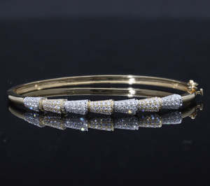 14K Yellow Gold <b>Bangle</b> Bracelet with Natural Diamonds in Tapered Pave Settings Contemporary <b>Fine</b> Jewelry for Elegant Style - Product Image 5