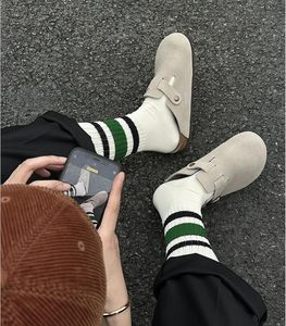 ถุงเท้ายาวลายทางแบบย้อนยุคสำหรับผู้หญิงถุงเท้าลำลองผ้าลูกวัวแนวสปอร์ตถุงเท้าผ้าฝ้ายผสมผ้าฝ้าย - Product Image 5