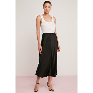 Jupe mi-longue élastiquée en tissu satiné de viscose à filament léger et fluide pour femme ETHIQUET Rosanne - Product Image 4