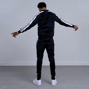 Ventes en gros de survêtements pour hommes personnalisés en polyester avec veste à fermeture éclair et pantalon empilé - Product Image 6