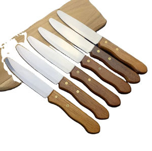 Juego de 6 Cuchillos para Carne Profesionales de Acero Inoxidable con Hoja Dentada y Mango de Madera - Product Image 1