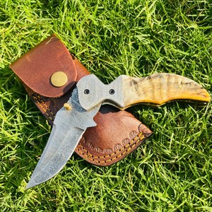 Damascus Steel Folding <b>Knife</b> Hand Forged Outdoor Pocket <b>Utility</b> <b>Knife</b> with Wood Handle DIY Grade Groomsmen Gift for Him - Product Image 6