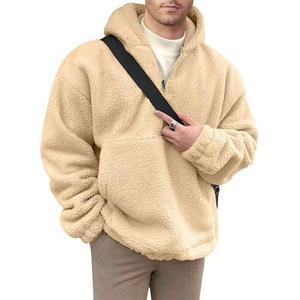 Venta al por mayor 100% algodón Pullover Essentials Oversized Half Zip sudadera para hombres calidad sudaderas con capucha para invierno personalizado Sherpa Hoodie - Product Image 1
