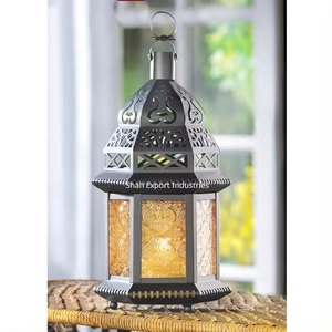 Farol de vela de cristal y metal con revestimiento negro marroquí para el balcón del hogar y la iluminación del jardín, farolillos colgantes para velas - Product Image 4