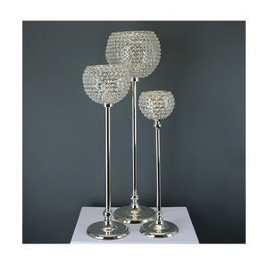 Best Quality Metal Tall Candle Holder Pillar with Crystal Globe <b>Silver</b> Plated Tableware & Floor Centerpiece Candle Holder Pillar - Product Image 4