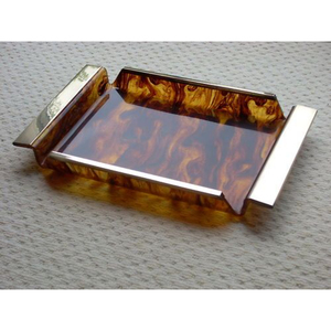 Meilleure vente Ensemble de 3 plateaux de service en corne incrustée d'os durables Présentoir de nourriture de cuisine élégant dans des formes uniques - Product Image 4