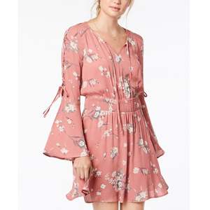 Vestito American Rag Junior con maniche a campana stampate, taglia XX-Small, rosa, vita elasticizzata, traspirante, logo personalizzabile, per l'estate e la spiaggia, taglie XS-XL - Product Image 1