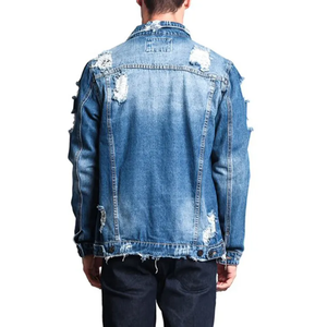 Veste en jean déchirée personnalisée grande taille pour hommes Veste en jean vieilli - Product Image 3