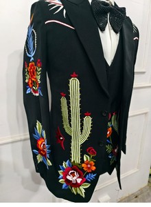 Costume de cowboy brodé noir et vert pour homme, tenue de rodéo de cactus, tenue de mariage de mariachi vintage, 3 pièces - Product Image 4
