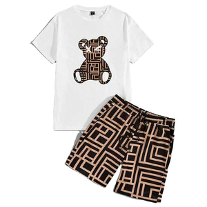 2025 dernier personnalisé hiver velours 100% coton écologique 3D Design décontracté couleur unie hommes T-shirt ensembles courts - Product Image 1