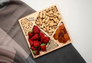 Bandeja cuadrada de madera con 5 compartimentos para nueces, plato multisección para servir aperitivos para frutas secas, dulces y aperitivos - Product Image 3