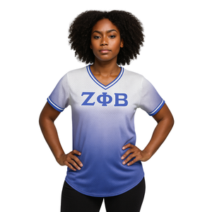 Zeta Phi Beta Faded Pinstripe Pullover Jersey de béisbol 100% Poliéster Malla Hermandad de mujeres Ropa Cuello en V Camiseta Apliques bordados - Product Image 1