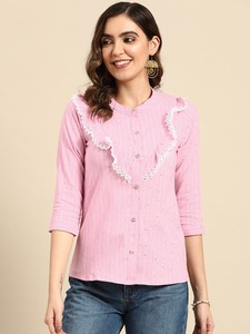 Nueva tarifa al por mayor de algodón polivinílico con estampado de rayas verticales muy cómodo Top occidental con estampado de intercalación de verano - Product Image 2