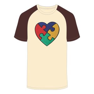 Sensibilisation à l'autisme Coeur Puzzle Chenille Broderie Neutre Manches Raglan T-shirt Unisexe 100 Coton Jersey Soutien Vêtements - Product Image 2