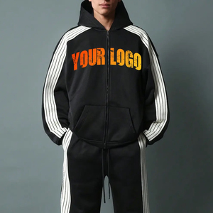 Sudadera con Capucha y Pantalones Deportivos Holgados de Felpa de Algodón Grueso Personalizados con Diseño de Cinta Lateral, Conjunto Deportivo Extra Grande 100% Algodón para Hombre - Product Image 2