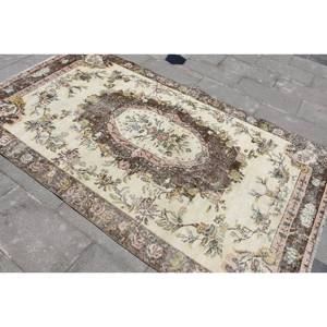 พรมขนสัตว์8.5ft สีเบจสีน้ำตาลคลาสสิกขนาด4.9 x ดีไซน์แบบเย็บปะติดปะต่อกันแบบตุรกีสำหรับห้องนั่งเล่นห้องนอนห้องโถงทำจากยางทรงสี่เหลี่ยม - Product Image 4