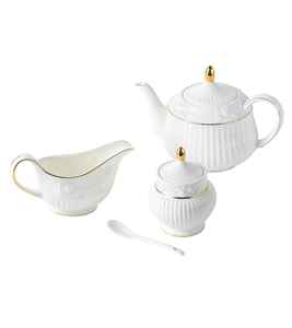 Xương mới Trung Quốc Trà nồi Kem bình và đường bát với Spoon Set hiện đại Thiết kế thanh lịch màu trắng - Product Image 1