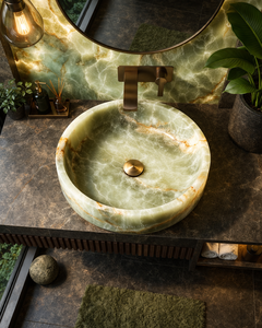 Lavabo de baño de ónix verde premium, lavabo redondo de piedra hecho a mano, lavabo de mármol de lujo para decoración interior de baños - Product Image 4