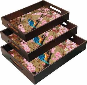 Plateau de service élégant en bois d'acacia imprimé sur mesure en MDF pour le pain, la salade de fruits, Noël ou pique-nique, par HF CRAFTS - Product Image 4