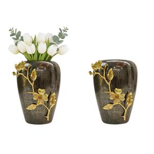 Vase à fleurs en aluminium métallique élégant avec bordure dorée et accent de tige d'orchidée, luxe argenté pour la décoration de la maison et des mariages - Product Image 2
