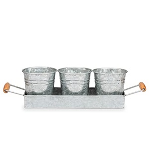 Decorative Garden <b>Herb</b> Conical <b>Pots</b> Metal Flower <b>Pot</b> Set With Golden Handles Home Decoration Metal Galvanized Planter - Product Image 2