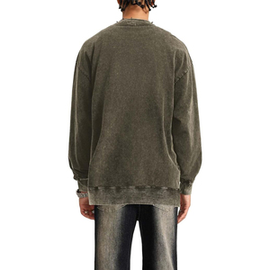 เสื้อสเวตเชิ้ตผู้ชายสไตล์ Urban Trend แบบย้อมสีเอซิด ผ้าคอตตอนฟลีซหนานุ่ม ทรงโอเวอร์ไซส์ ไหล่ตก สไตล์ลำลอง รับผลิตแบบ OEM และติดฉลากส่วนตัว - Product Image 4