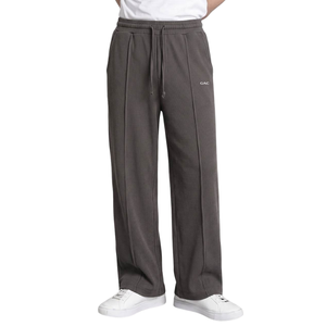 Pantalon de survêtement pour homme en tricot gaufré, coupe large, taille élastique avec cordon de serrage, décontracté, coupe droite, doux et respirant - Product Image 2